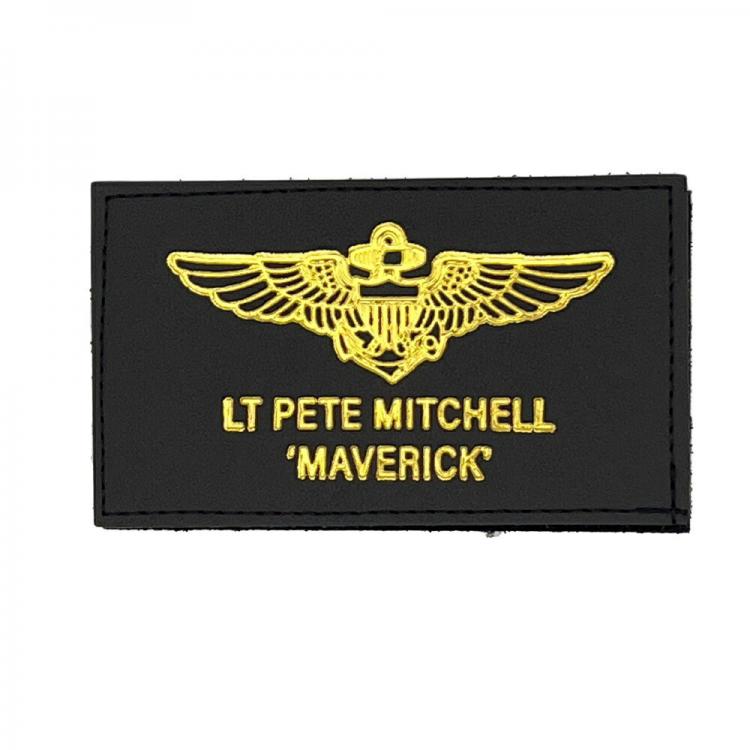 トップガン マーヴェリック レザー ロゴ ワッペン パッチ LT PETE MITCHELL ‘MAVERICK’ アメリカ軍 PK13改-TK ベルクロ付き TOP GUN MAVERICK レザーネームタグ ブラック【C】