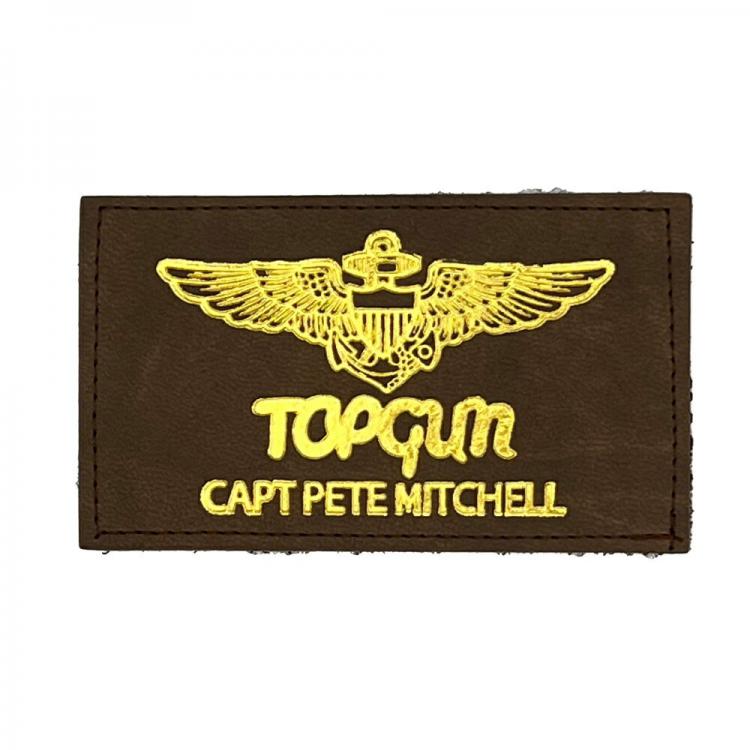 トップガン マーヴェリック レザー ロゴ ワッペン パッチ CAPT PETE MITCHELL アメリカ軍 PK12改-TK ベルクロ付き TOP GUN MAVERICK レザーネームタグ ブラウン【C】