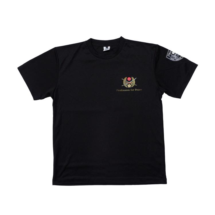 日本国 陸上自衛隊 半袖 Tシャツ 桜刀 エンブレム IRT203 JPAN GRAND SELF-DEFENSE FORCE ロゴ 日の丸プリント 丸首 クルーネック ドライ カットソー ブラック【XXLサイズ】【C】